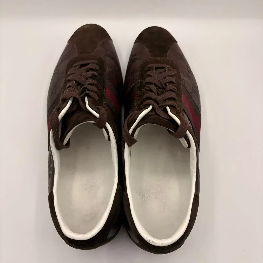 GUCCI Guccissima Monogram Leather Web Sneakers Oxblood Brown Sz 9.5G/US10 $1095 - Picture 7 of 12